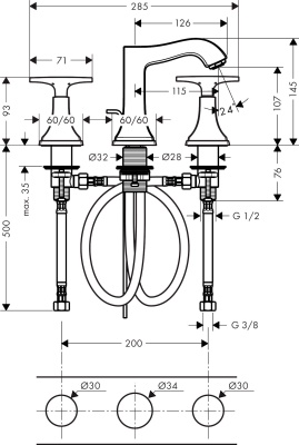 Смеситель для раковины Hansgrohe Metropol Classic 31306090 Хром Золото