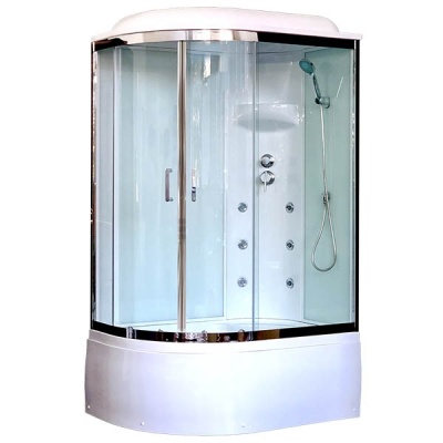 Душевая кабина Royal Bath ВК 120x80 RB8120BK3-WT-CH-R с гидромассажем стекло прозрачное задние стенки Белые