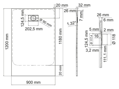 Душевой поддон из стеклопластика WasserKRAFT Leine 90x120 35T07 с сифоном и трапом