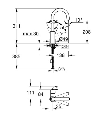 Смеситель для раковины Grohe Eurosmart 23743002 Хром