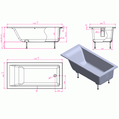 Ванна из литьевого мрамора Astra Form Нейт 170x80 без гидромассажа