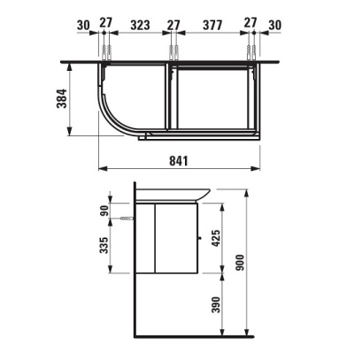 Тумба под раковину Laufen Palace New 90 подвесная 2 ящика 1 дверца L Белая матовая