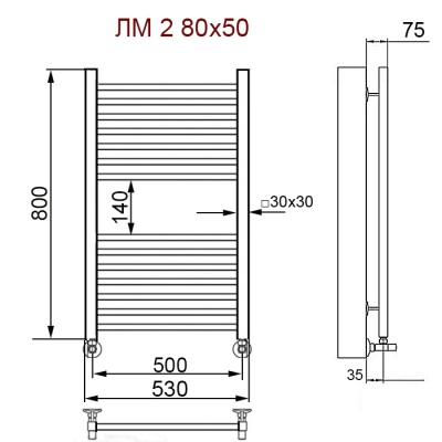 Водяной полотенцесушитель Ника Modern ЛМ 2 80x50 Хром 14 перекладин