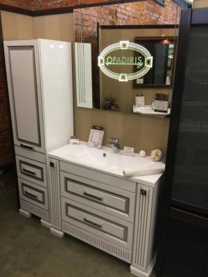 Тумба под раковину Opadiris Оникс 100 Z0000005573 Белая глянцевая с серебристой патиной