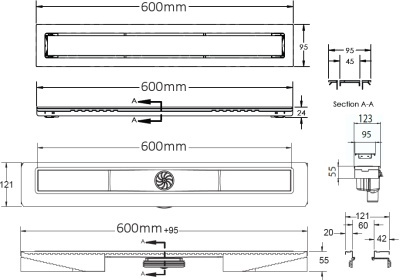 Душевой лоток Berges Wasserhaus Top Stark 600 092049 с решеткой Золото глянец