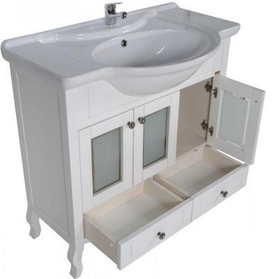 Тумба под раковину ASB-Woodline Флоренция 85 витраж Белая/патина