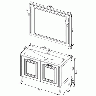 Комплект мебели для ванной Aquanet Паола 120 182131 Белый Серебро