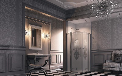 Душевой уголок Huppe Studio Victorian SV0802.031.344 Бронзовый профиль, матовое стекло с декором