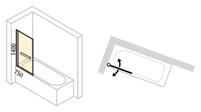 Шторка на ванну Huppe X1 75x140 матовый Хром прозрачное