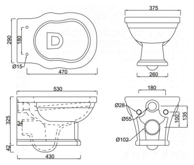 Унитаз BelBagno Boheme BB115CH подвесной без сиденья