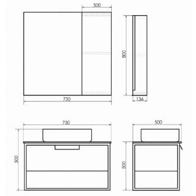 Зеркало со шкафом Comforty Эдинбург 75 4149063 Бетон светлый