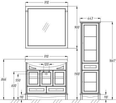 Комплект мебели для ванной Opadiris Омега 90 Слоновая кость