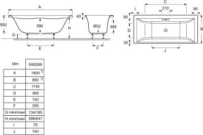 Акриловая ванна Jacob Delafon Evok 180x80 E60269-00 без гидромассажа