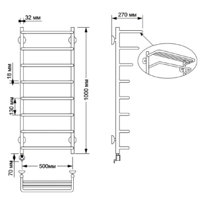 Электрический полотенцесушитель Secado Мерида 2 50х100 с полкой Бронза