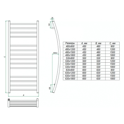 Водяной полотенцесушитель Grota Primo 630х1500 Хром