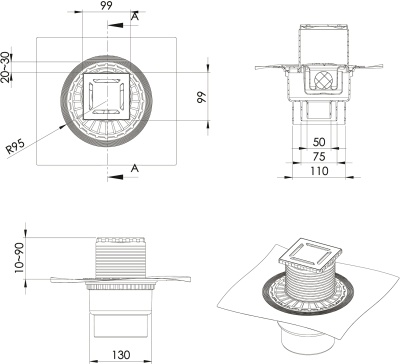 Душевой трап Berges Wasserhaus Zentrum Norma 100x100 090462 с решеткой Матовый хром