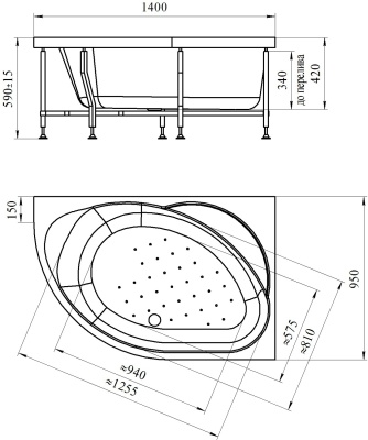 Акриловая ванна Radomir Vannesa Мелани 140x95 L 2-01-0-1-1-212 Белая без гидромассажа