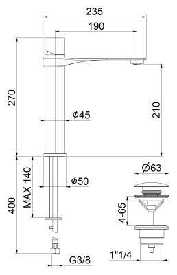 Смеситель для раковины Webert One-B NB830401 Черный Нержавеющая сталь