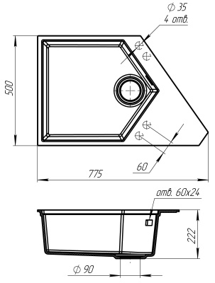 Кухонная мойка KitKraken River Graphite 77 Темно-серая