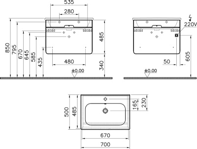 Тумба с раковиной Vitra D-Light 70 58133 подвесная Фиолетовая Белая матовая
