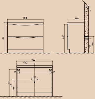 Тумба под раковину BelBagno Ancona-N 90 с двумя выдвижными ящиками bianco lucido