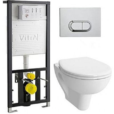 Комплект унитаза с инсталляцией Vitra S20 9004B003-7202 с сиденьем Микролифт и кнопкой смыва Хром