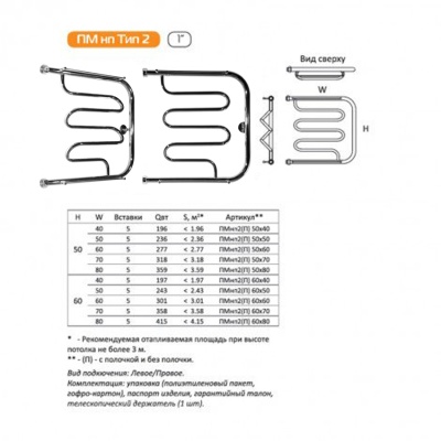 Водяной полотенцесушитель Тругор ПМ нп 2 П 50x50 с полкой Хром