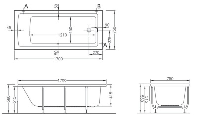 Акриловая ванна Vitra Neon 170x75 52280001000 без гидромассажа