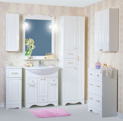 Шкаф пенал Бриклаер Анна 52 с бельевой корзиной Белый глянец