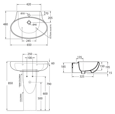Раковина Azzurra Clas+ CLA 200/65 bianco lucido