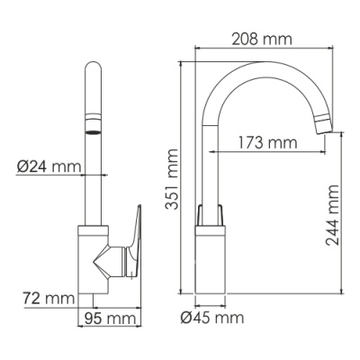 Смеситель для кухни WasserKRAFT Glan 6607 Черный глянцевый