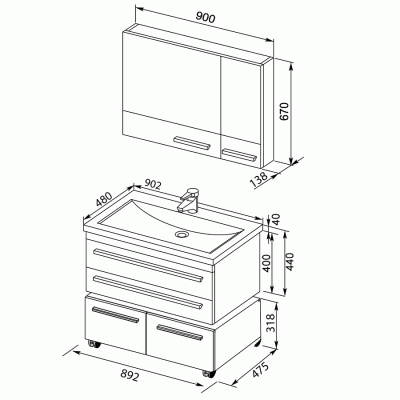 Комплект мебели для ванной Aquanet Нота 90 230298 подвесной Венге
