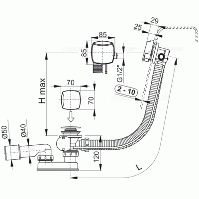 Слив-перелив Alcaplast A564CRM3-120 полуавтомат Белый Хром