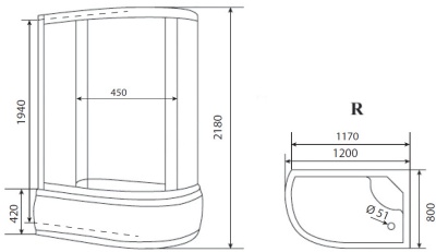 Душевая кабина Timo Eco 80x120 TE-0720 R с гидромассажем