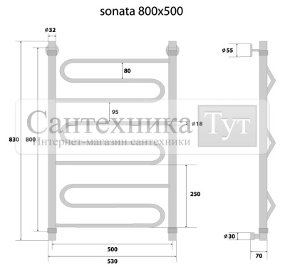 Полотенцесушитель Energy Sonata 800x500 водяной хром