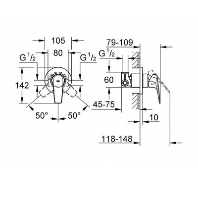 Смеситель для душа Grohe Bauflow 29046000 Хром Смеситель для душа Grohe Bauflow 29046000 Хром