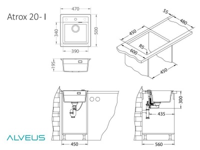 Кухонная мойка Alveus Atrox 20 1131990 Угольный