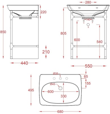 Раковина Artceram Civitas 68 CIL001 34 00 Серая