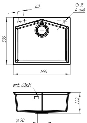 Кухонная мойка KitKraken Ocean Graphite 60 Темно-серая