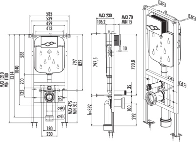 Инсталляция Creavit GR5003.01 для унитаза без клавиши смыва