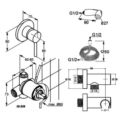 Гигиенический душ со смесителем Kludi Bozz 389990576 Хром