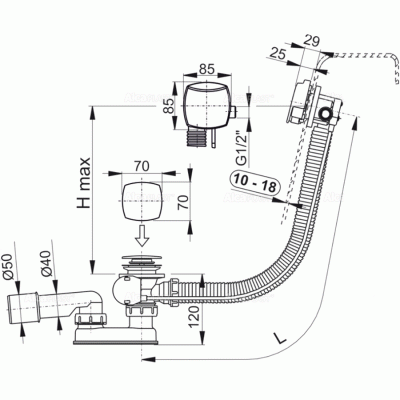 Слив-перелив Alcaplast A565CRM2-120 полуавтомат Белый Хром