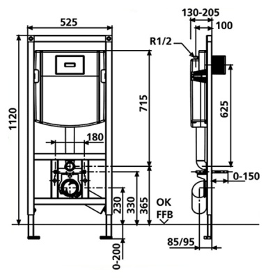 Инсталляция Sanit Ineo Plus 90.721.00..S013 для унитаза со смывным бачком и клавишей смыва Хром