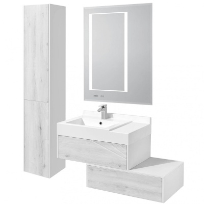 Тумба под раковину Акватон Сакура 80 1A236401SKW80 подвесная Ольха наварра Белый глянец