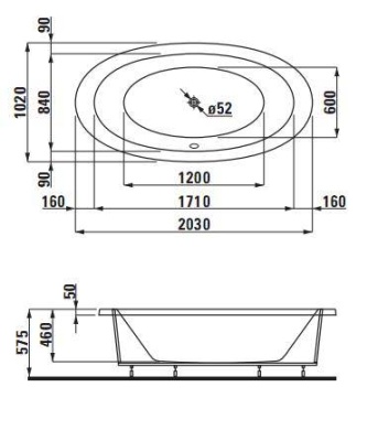 Акриловая ванна Laufen Alessi One 203x102 без гидромассажа