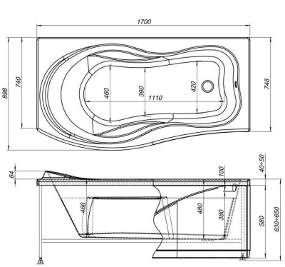 Акриловая ванна Aquanet Borneo 170x90 L 00203909+243000+204668 с гидромассажем