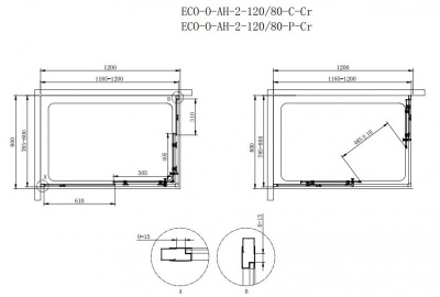 Душевой уголок Cezares Eco AH-2 120x80 ECO-O-AH-2-120/80-C-Cr профиль Хром стекло прозрачное