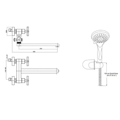Смеситель для ванны GPD Nino AEB08-2 универсальный Хром