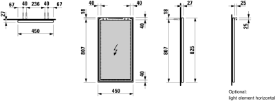 Зеркало Laufen Frame 25 45 4.4740.0.900.144.1 с алюминиевой рамкой