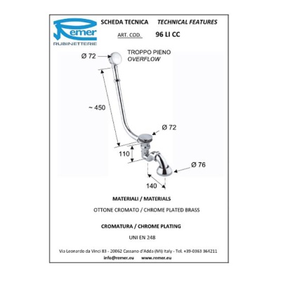 Слив-Перелив Remer 96LICC Хром